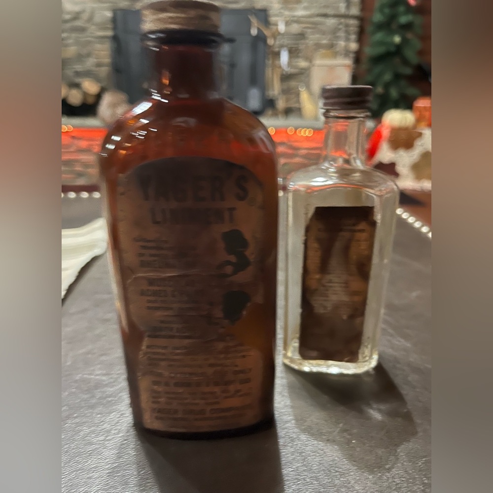 Vintage Medicine Bottles Yeagers Linament & DeWitt Creosant Expectorant